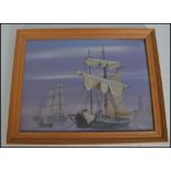 Vincent Neave 88. A watercolour on board painting of tall ships at harbour with lighthouse and