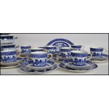 A good collection of 19th century blue and white ceramics from trio's to tureens, willow pattern