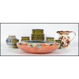 A collection of ceramics to include an Art Deco Grimwades lustre dish with orange ground together