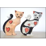 Two Lorna Bailey ceramic pottery cats Valentine 2002 41/50 and Valentine 2003 36/75 both with