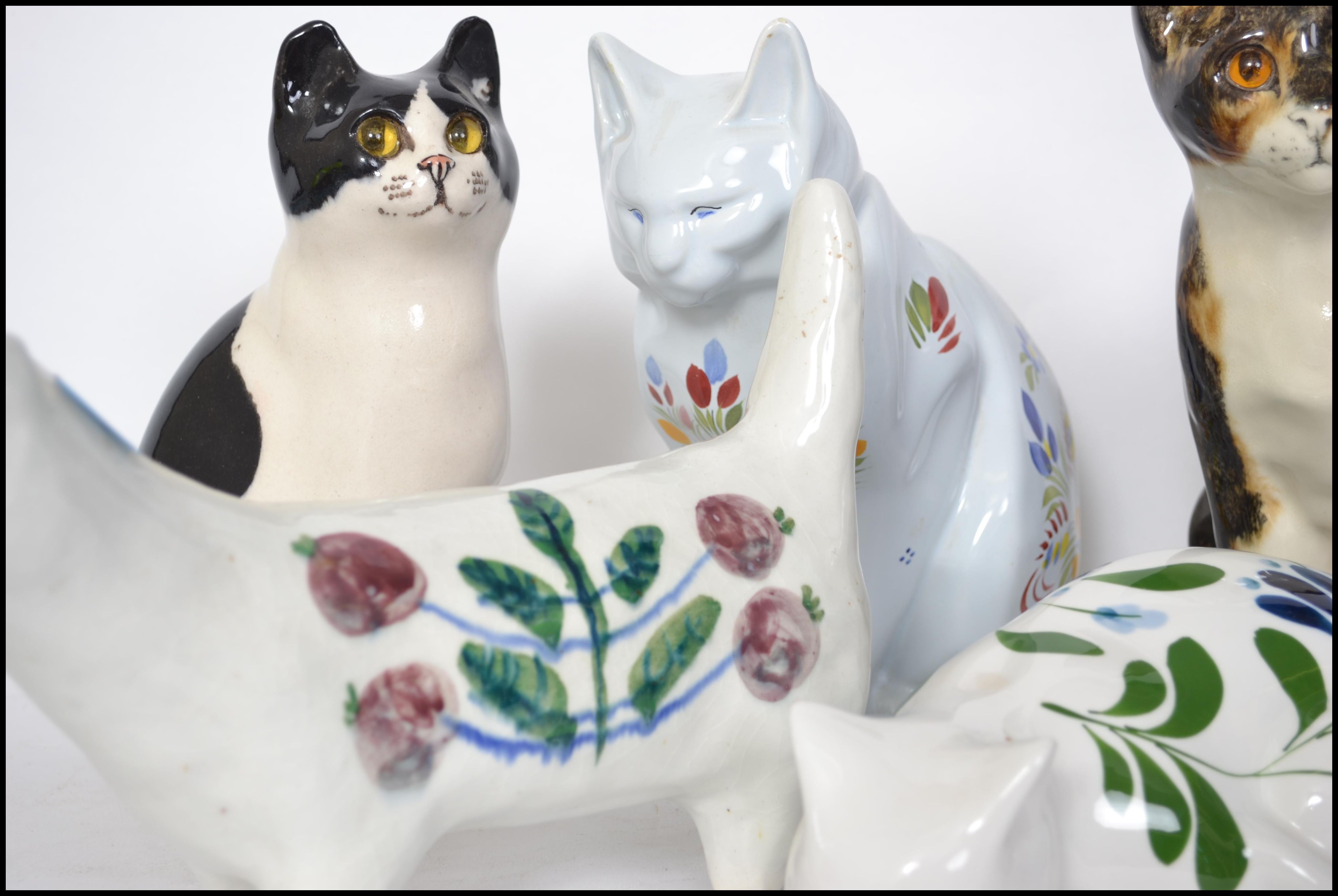 A group of ceramic cats to include a HB Henriot Quimper cat, a Dansk cat, a large Minton cat with - Image 2 of 5