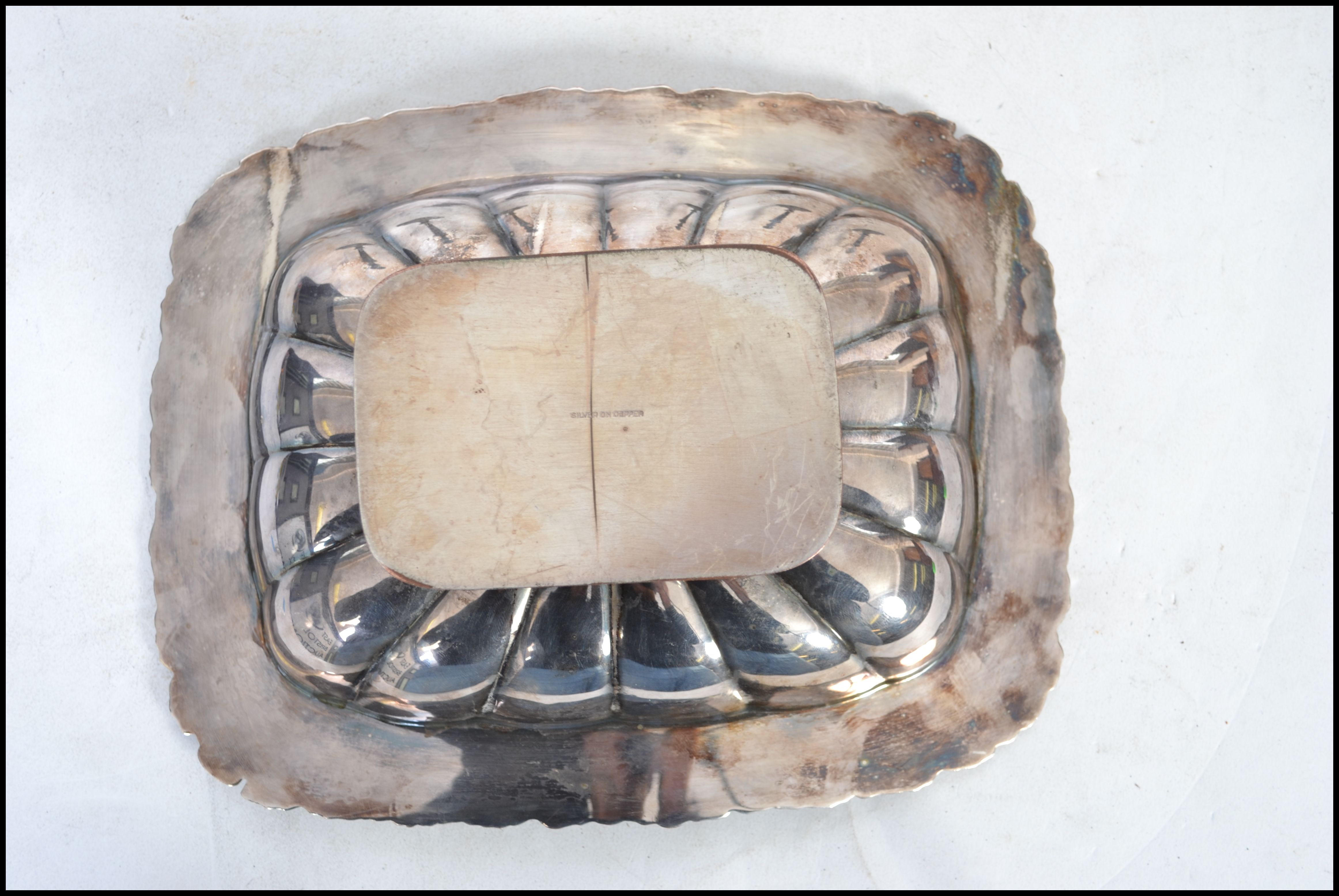 A Victorian silver plate on copper bread dish havi - Image 4 of 10