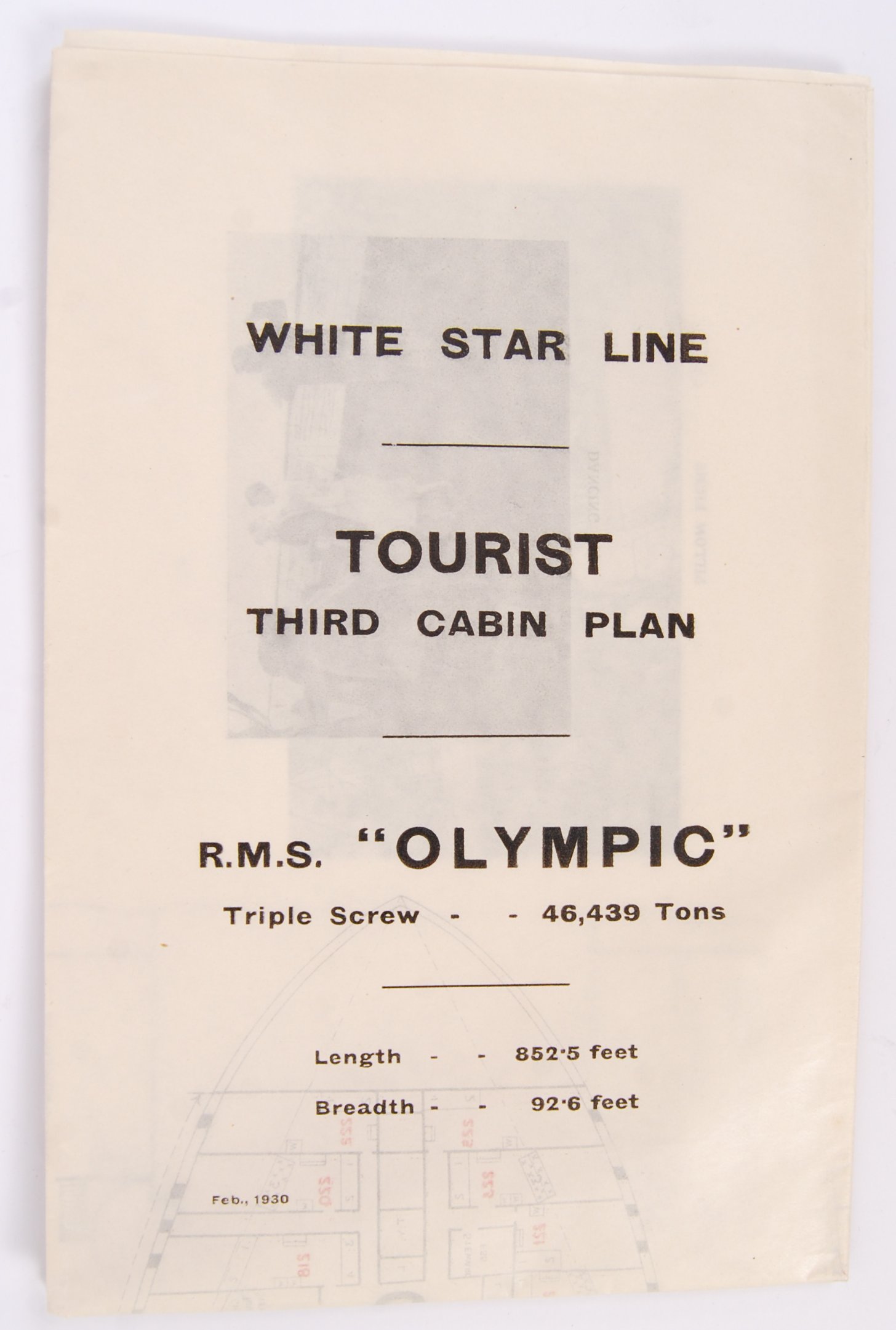 RMS OLYMPIC TOURIST CABIN PLAN