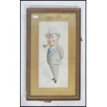 A framed and glazed political caricature painting picture of a suited political type figure