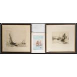A pair of framed and glazed Etching pictures by Robert H Smith RA of fishing clippers signed in