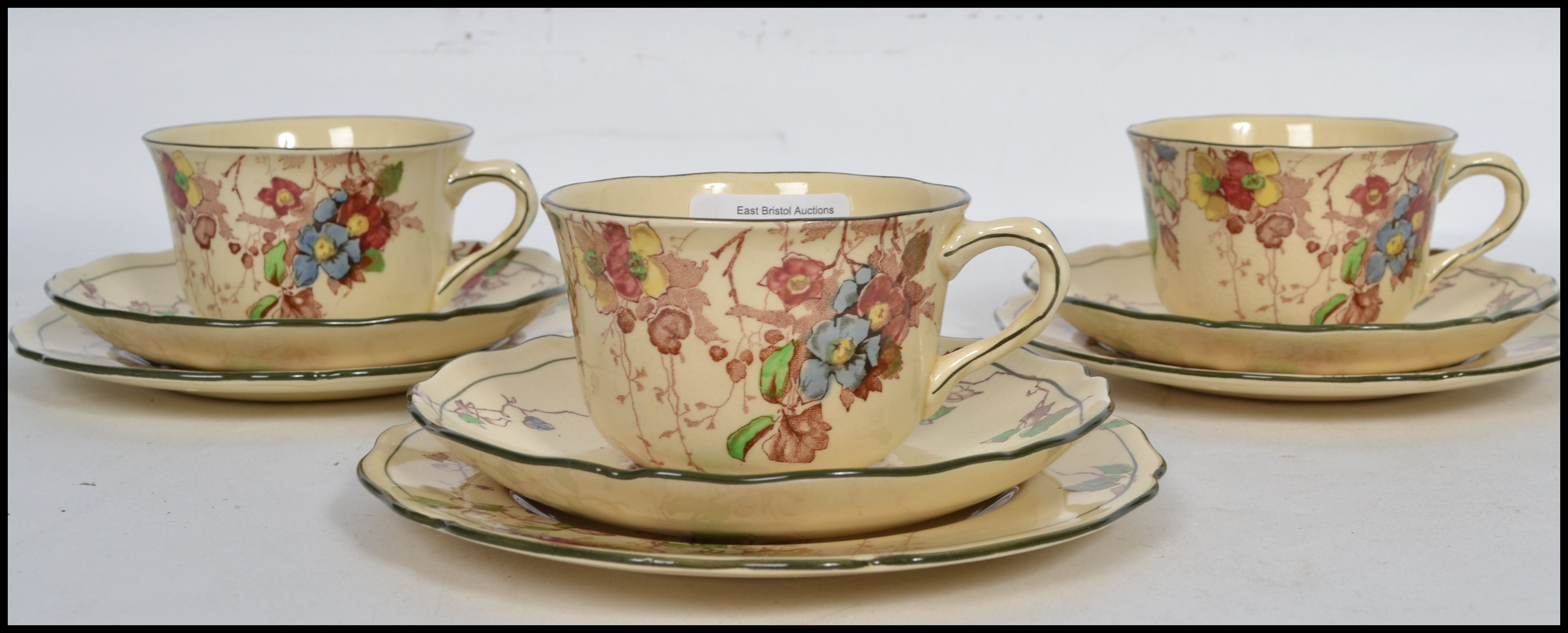 A set of 3 Royal Doulton trios, in the Kew pattern depicting colourful hand painted autumn vine - Image 2 of 7