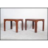 A pair of Chinese style walnut square occasional
