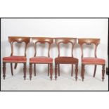 A good set of 4 Regency mahogany bar back dining chairs being raised on tapering legs having