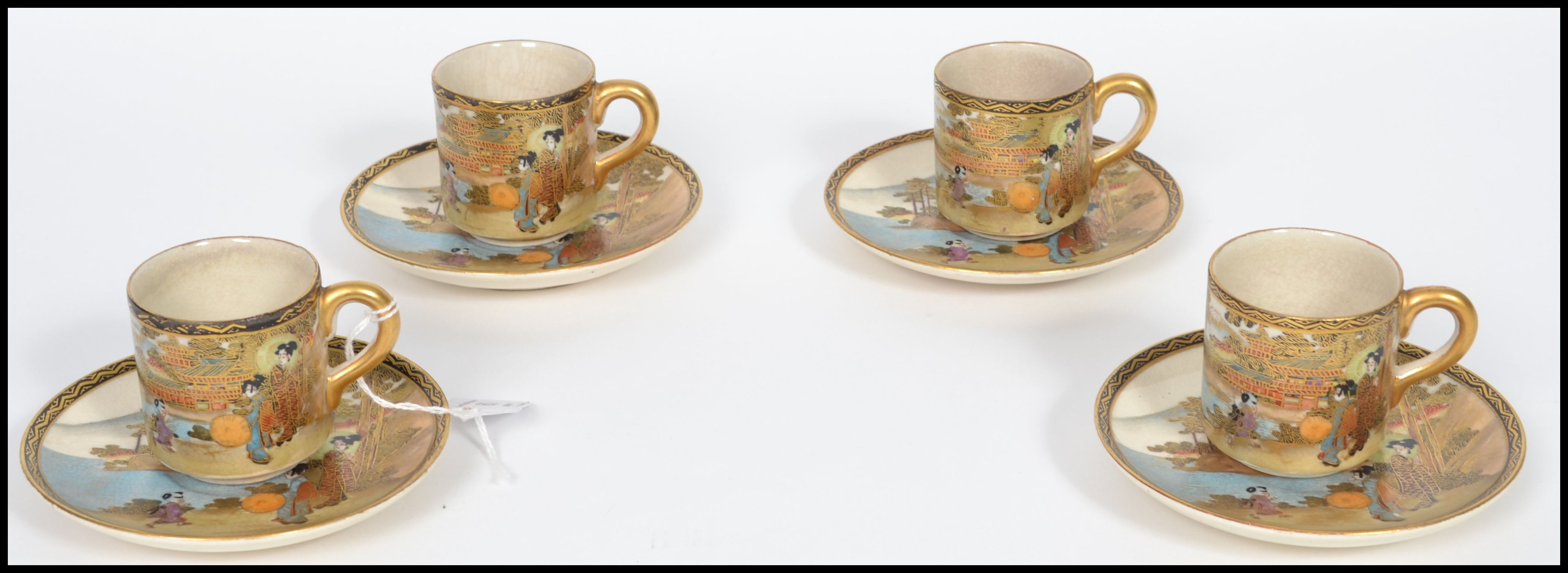 A matching set of four 19th century Oriental Meiji period Japanese Satsuma coffee cups / cans and - Image 2 of 9