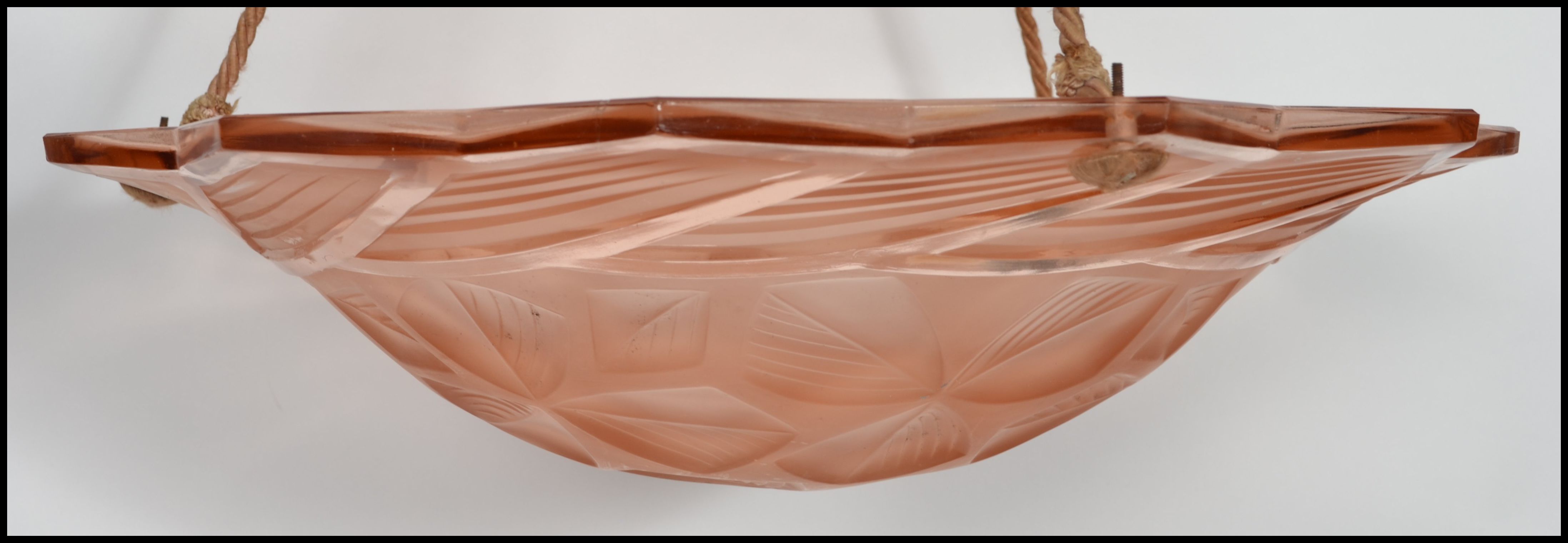 A 1930's French Art Deco pressed glass light shade, the shallow dish form shade decorated with a - Image 4 of 6