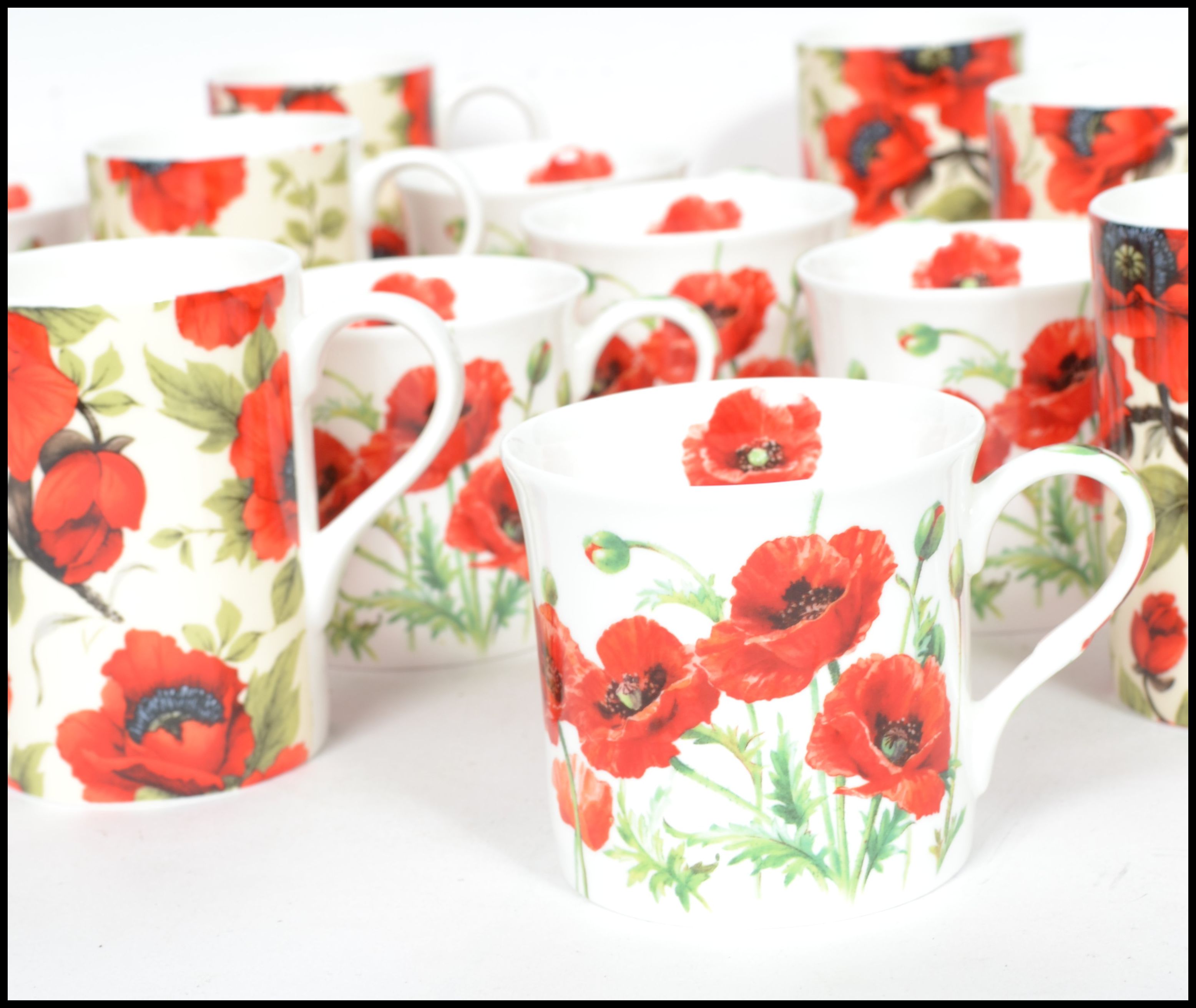 A good group of ceramic twelve coffee cups and 10 tea cups all with poppy flower design. Makers - Image 4 of 9
