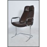A 1970's Pieff of Worcester chrome and leather cantilever armchair raised on a tubular chrome