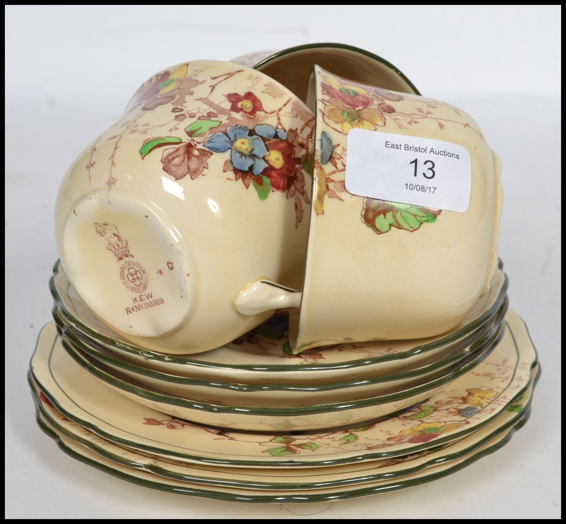 A set of 3 Royal Doulton trios, in the Kew pattern depicting colourful hand painted autumn vine