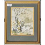 Olga Miksche: Water colour painting entitled ' There's Life In The Old Stump ' Framed and glazed.