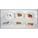 A set of 6 1970's English Ironstone, Beefeater steak and grill plates depicting bulls in different