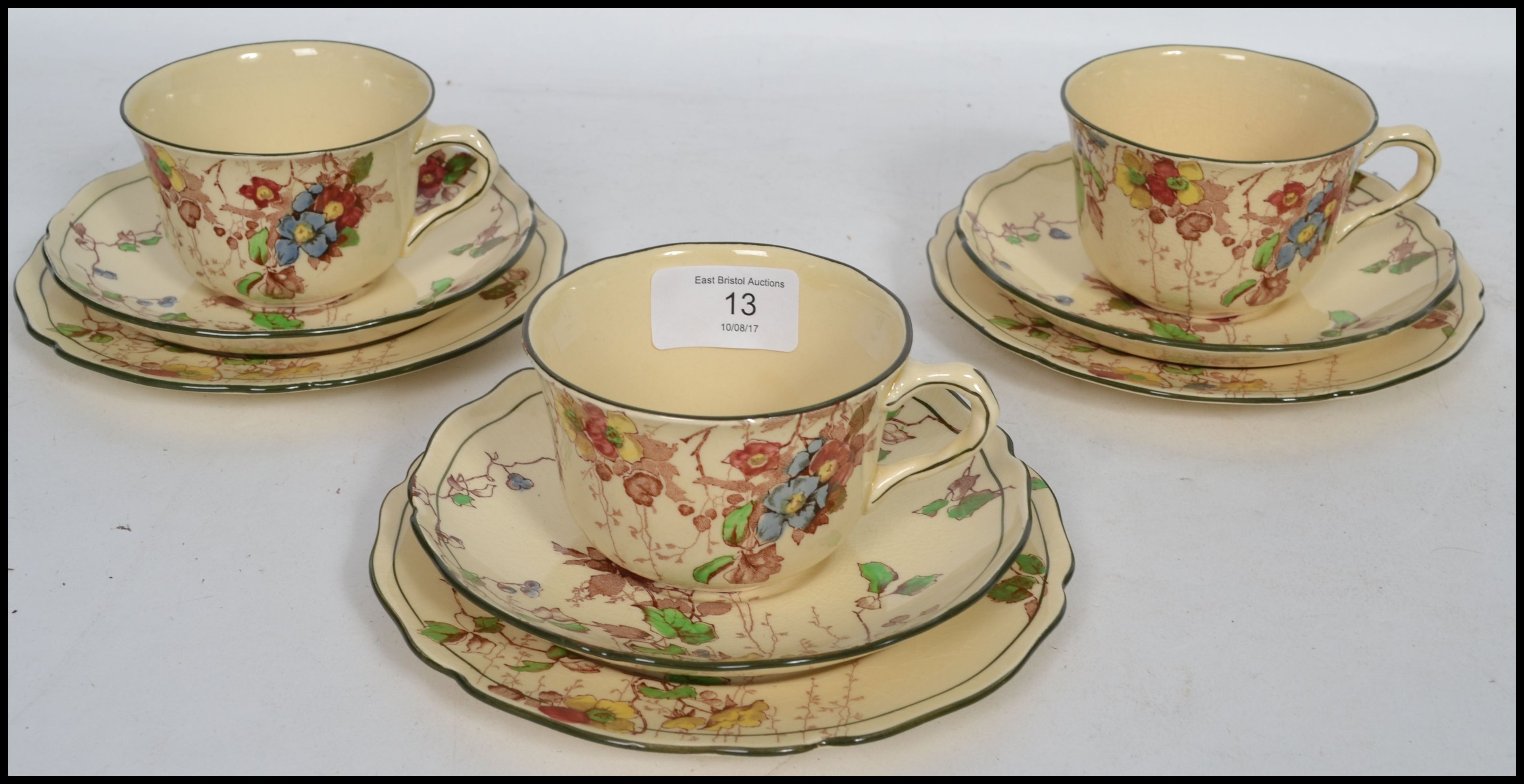 A set of 3 Royal Doulton trios, in the Kew pattern depicting colourful hand painted autumn vine - Image 3 of 7