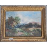 An early 20th century framed oil on canvas painting picture depicting a mother and child in a