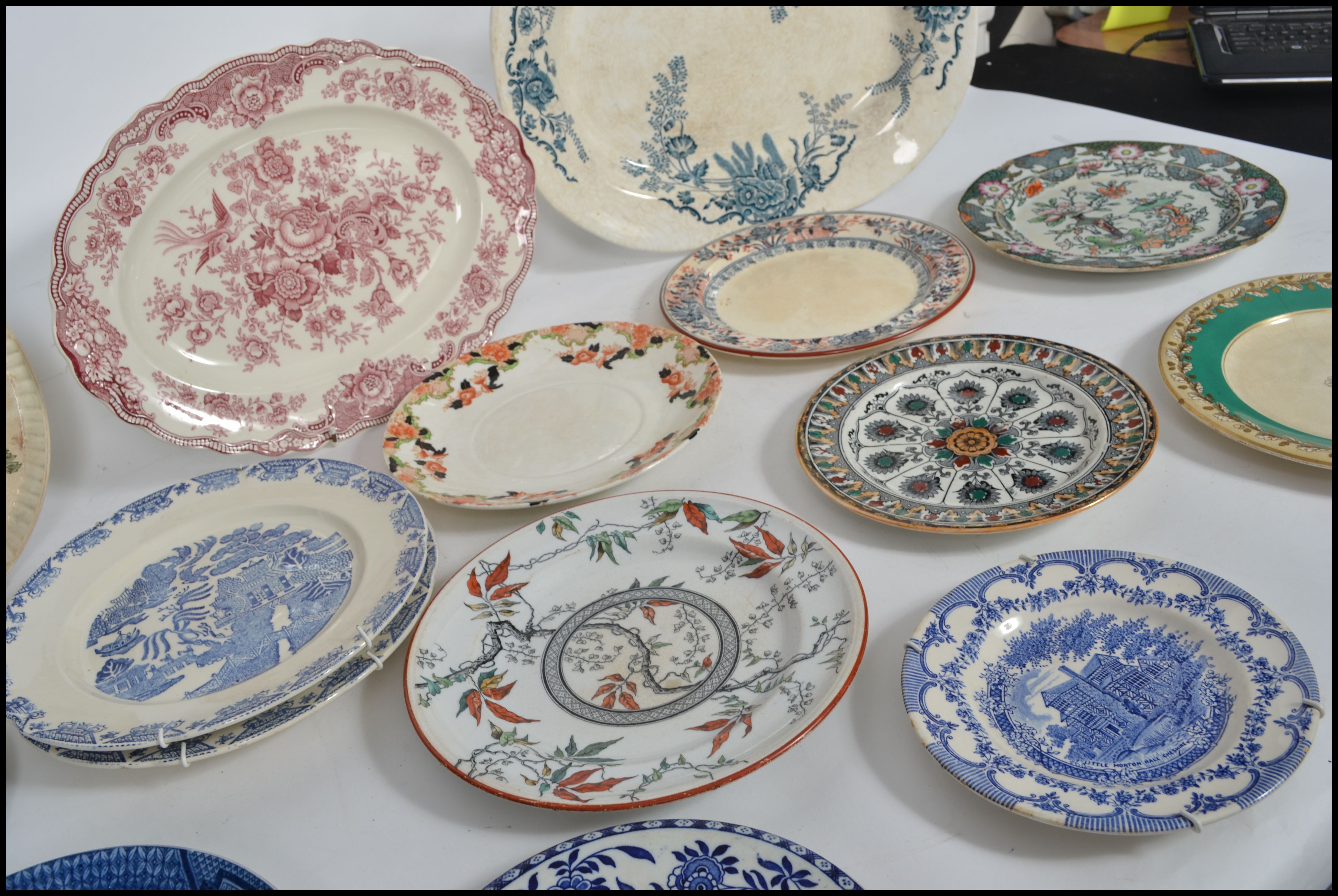 A large collection of Victorian and other ceramic plates and trays of varying patterns to include - Image 3 of 3