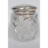 A sterling silver lidded lead cut crystal glass jar with enamel armorial Royal coat of arms of the