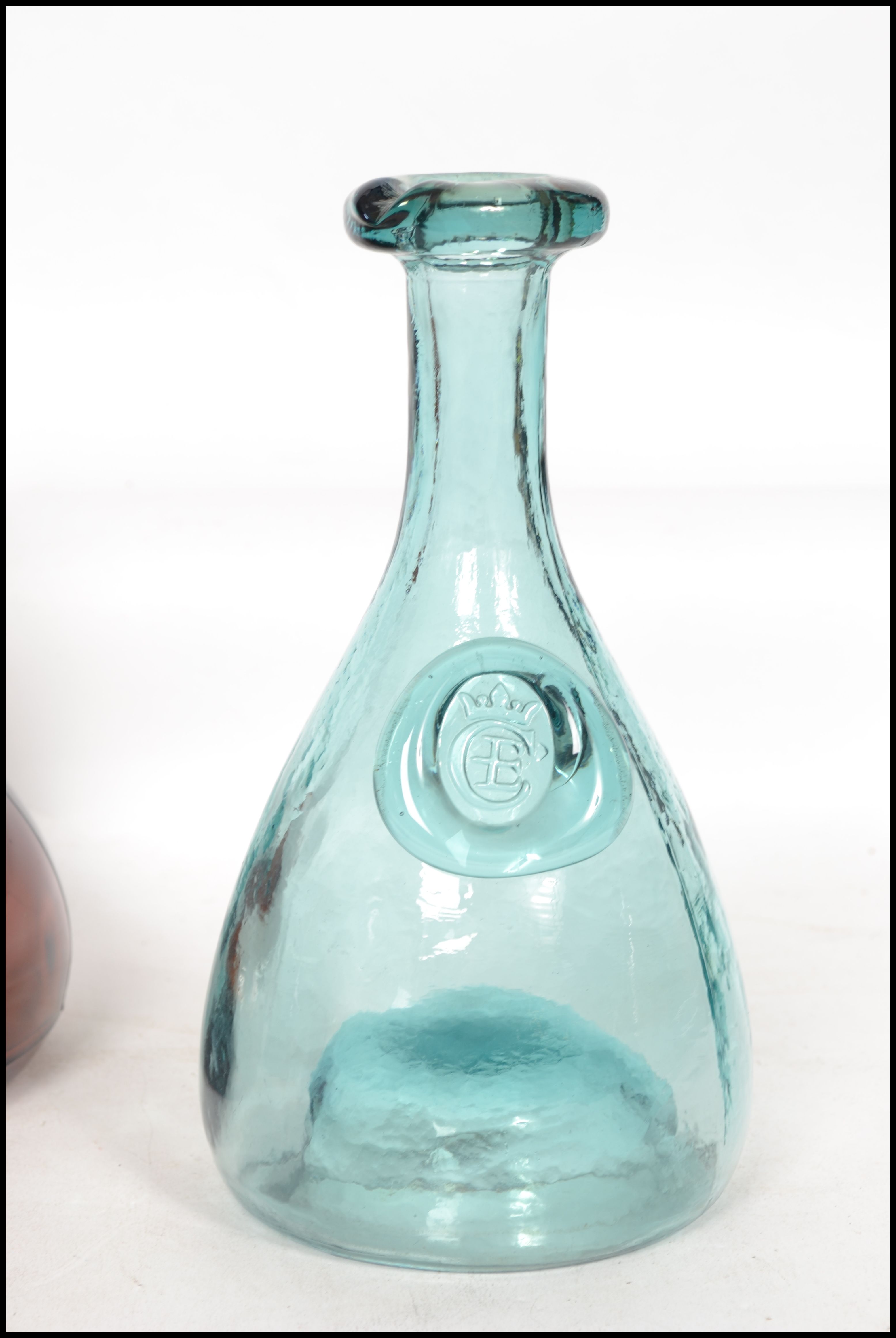 A collection of three retro 20th century studio glass Ole Winther 1960's blue and green decanters - Image 4 of 10