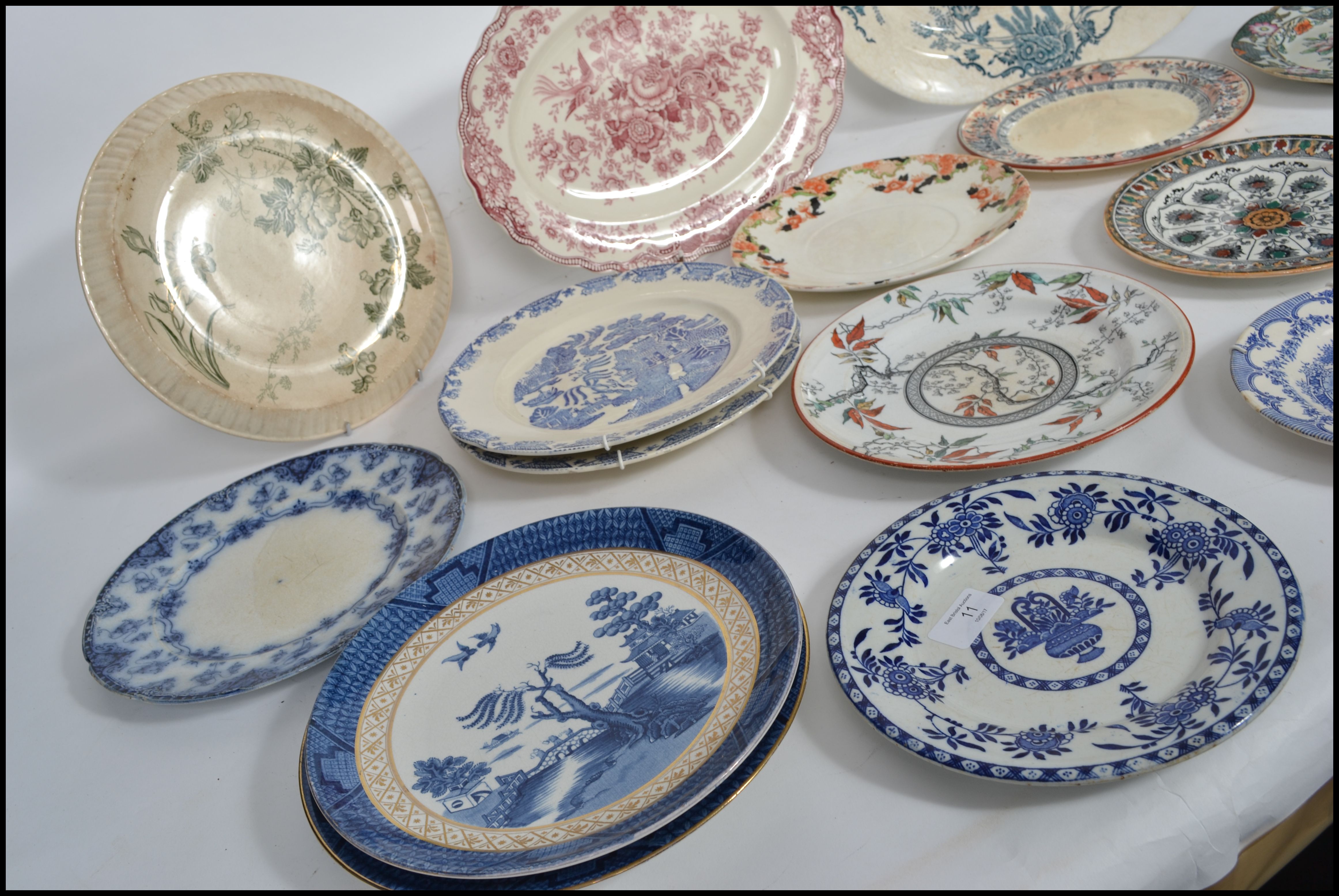 A large collection of Victorian and other ceramic plates and trays of varying patterns to include - Image 2 of 3