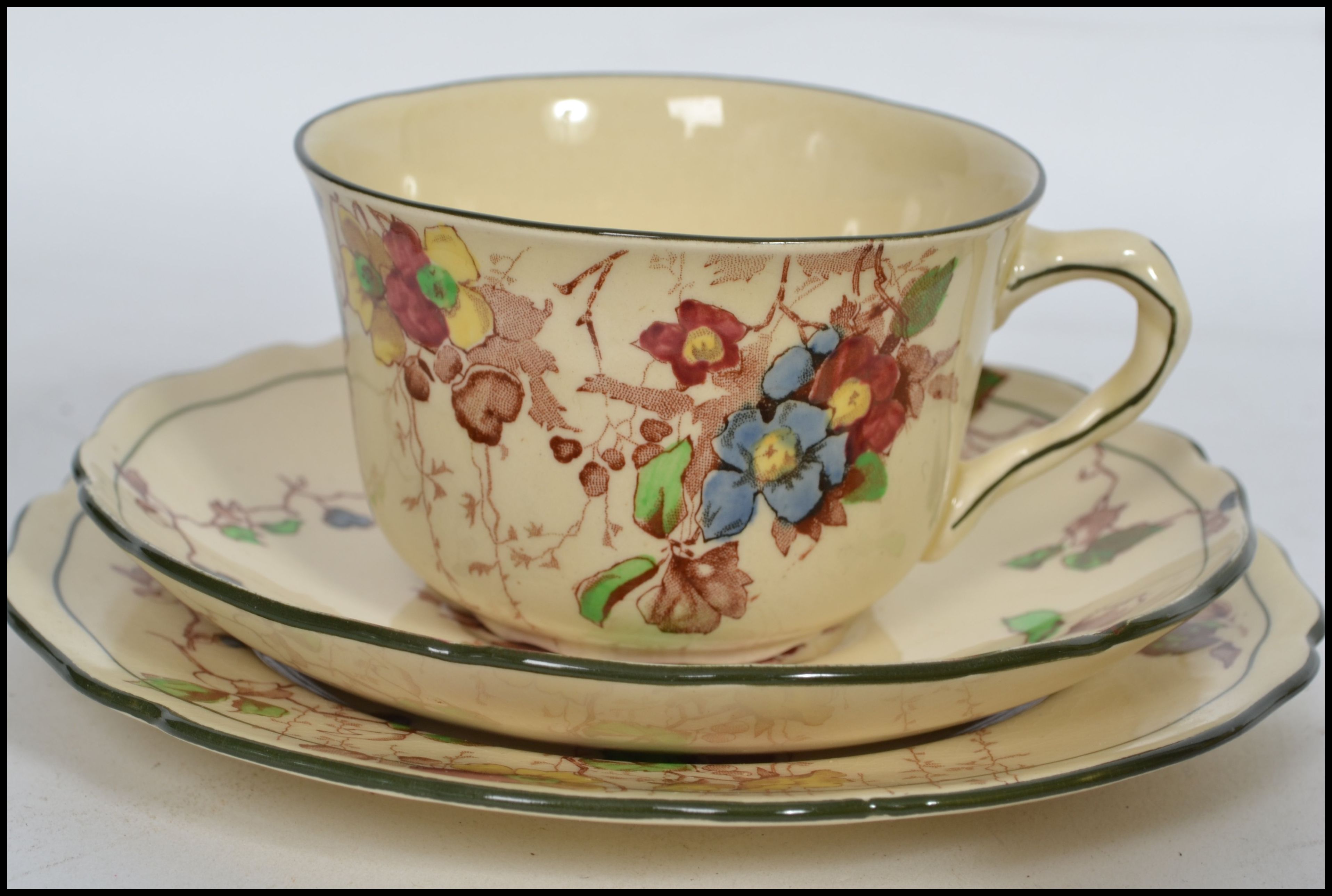 A set of 3 Royal Doulton trios, in the Kew pattern depicting colourful hand painted autumn vine - Image 4 of 7