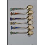 A set of six Norwegian sterling silver and enamel tea spoons by J.Tostrup each spoon having a