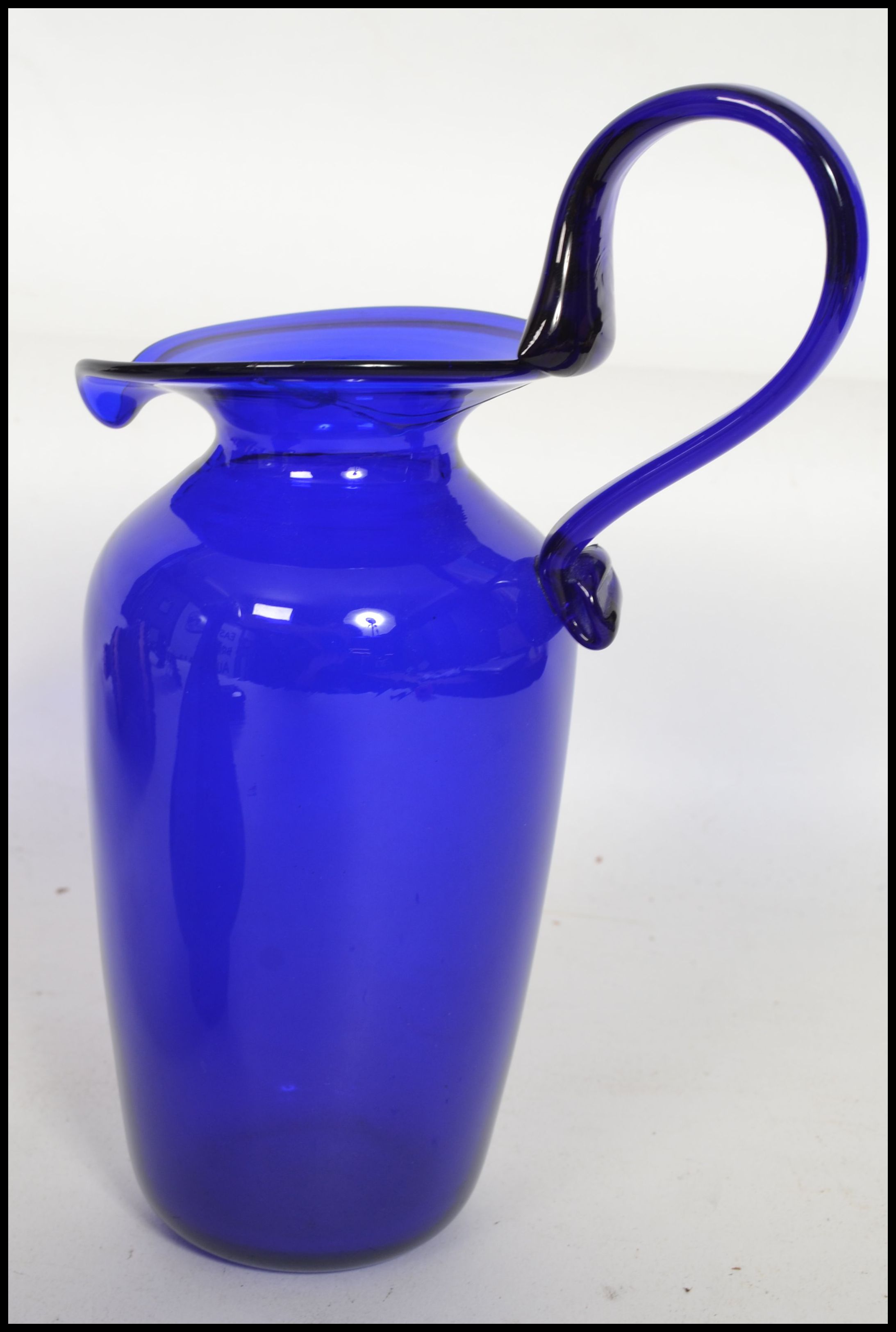 A group of 20th studio art Bristol Blue glass wares to include paperweight, vases, ashtray along - Image 6 of 6