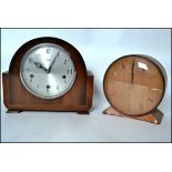 A 1960's retro vintage walnut mantel clock within shaped case by Smiths of Enfield together with a