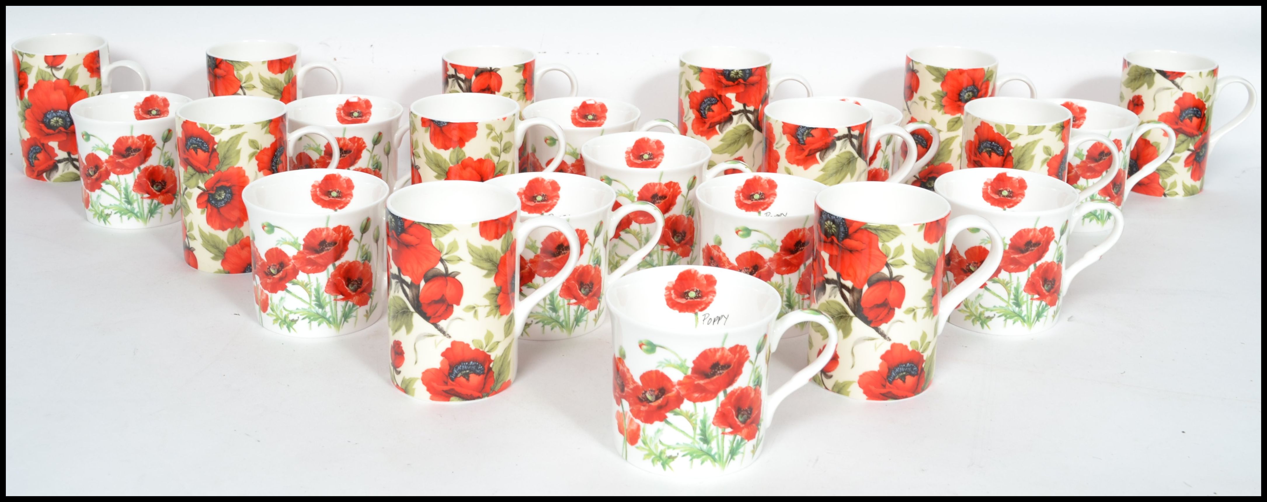 A good group of ceramic twelve coffee cups and 10 tea cups all with poppy flower design. Makers - Image 2 of 9