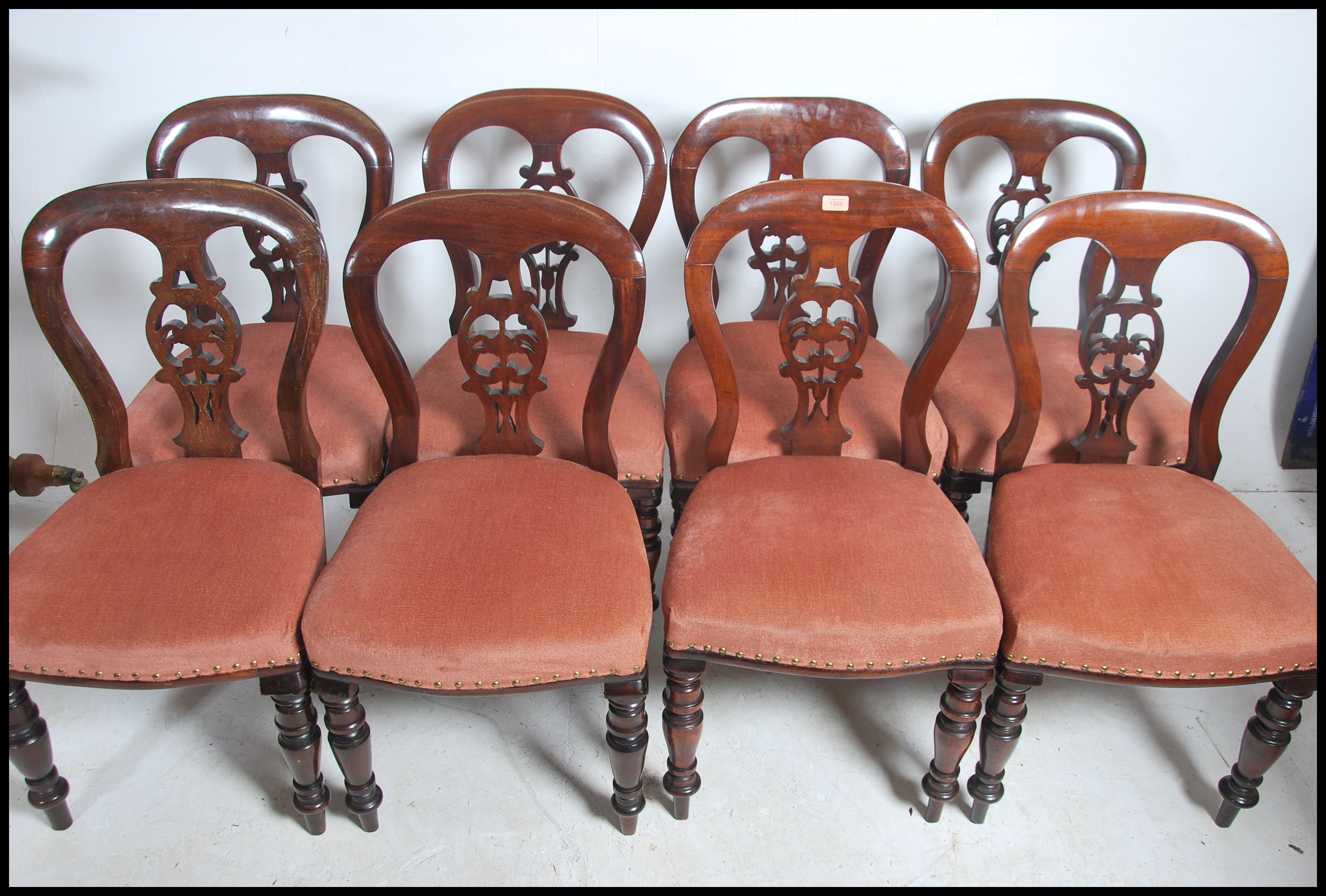 A set of 8 Regency / early Victorian mahogany balloon back dining chairs being raised on turned legs - Image 2 of 4