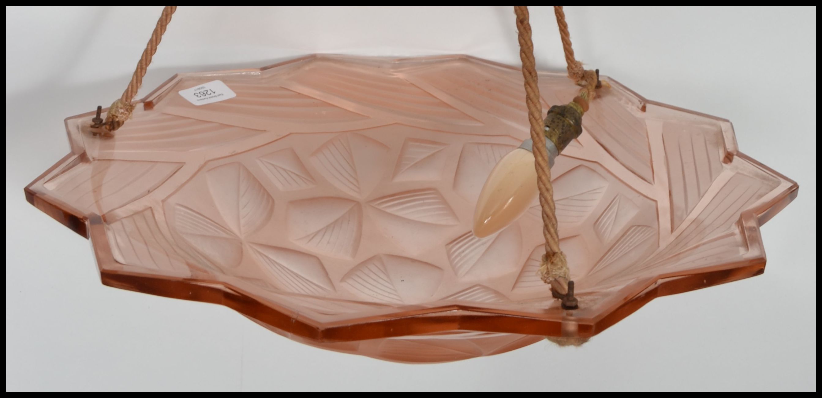 A 1930's French Art Deco pressed glass light shade, the shallow dish form shade decorated with a - Image 2 of 6