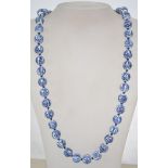 A Chinese blue and white ball porcelain ceramic bead necklace, each ball with Chinese symbol