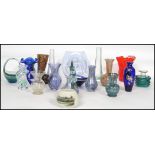 A collection of retro 20th century studio glass to include examples by Wedgwood, Mdina etc. Please