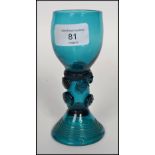 A Georgian Bristol blue roemer wine glass raised o