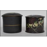 Two early 20th century ladies vanity potted puffs,
