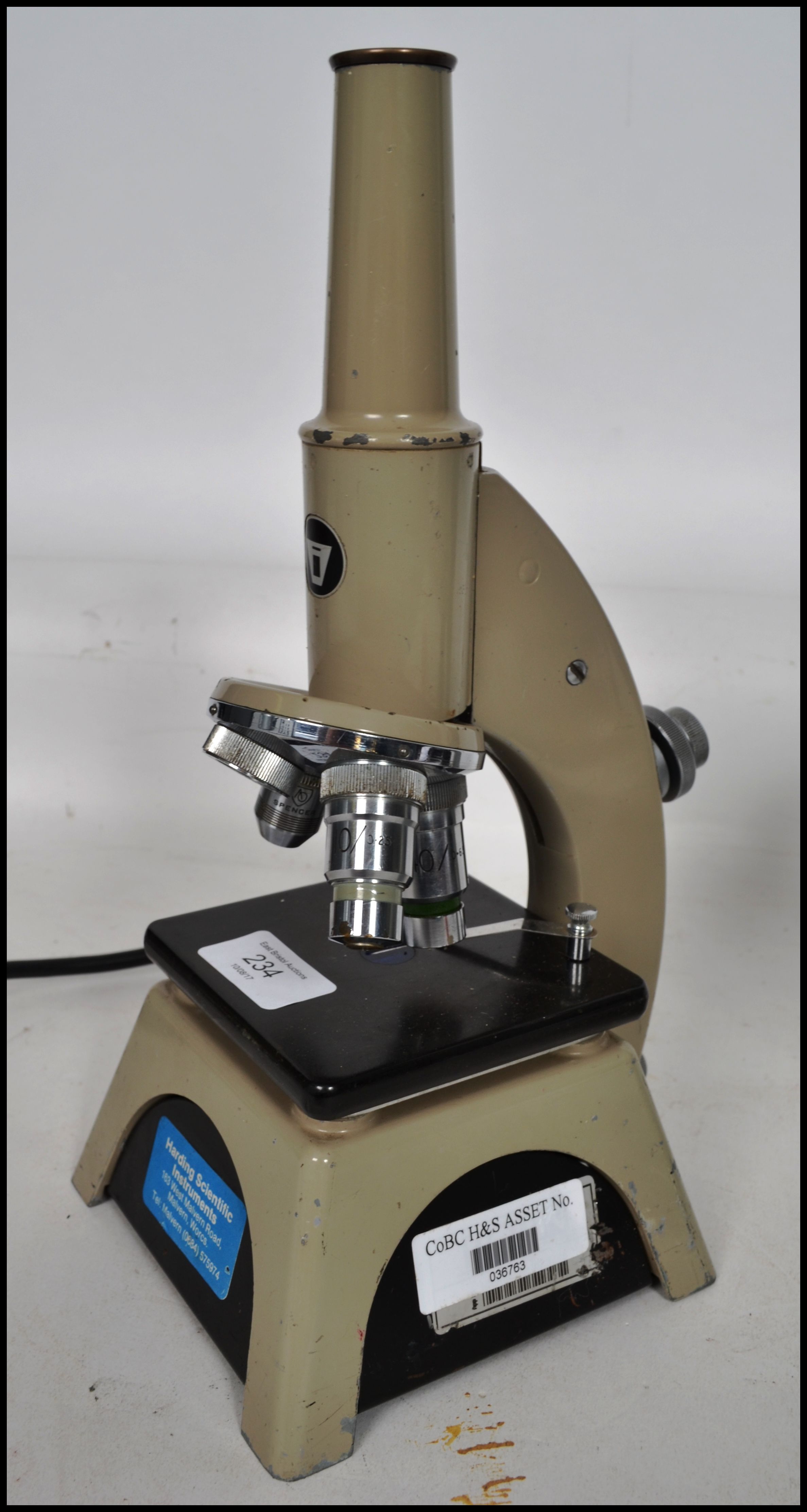 A vintage 20th century microscope with three objec - Image 2 of 8
