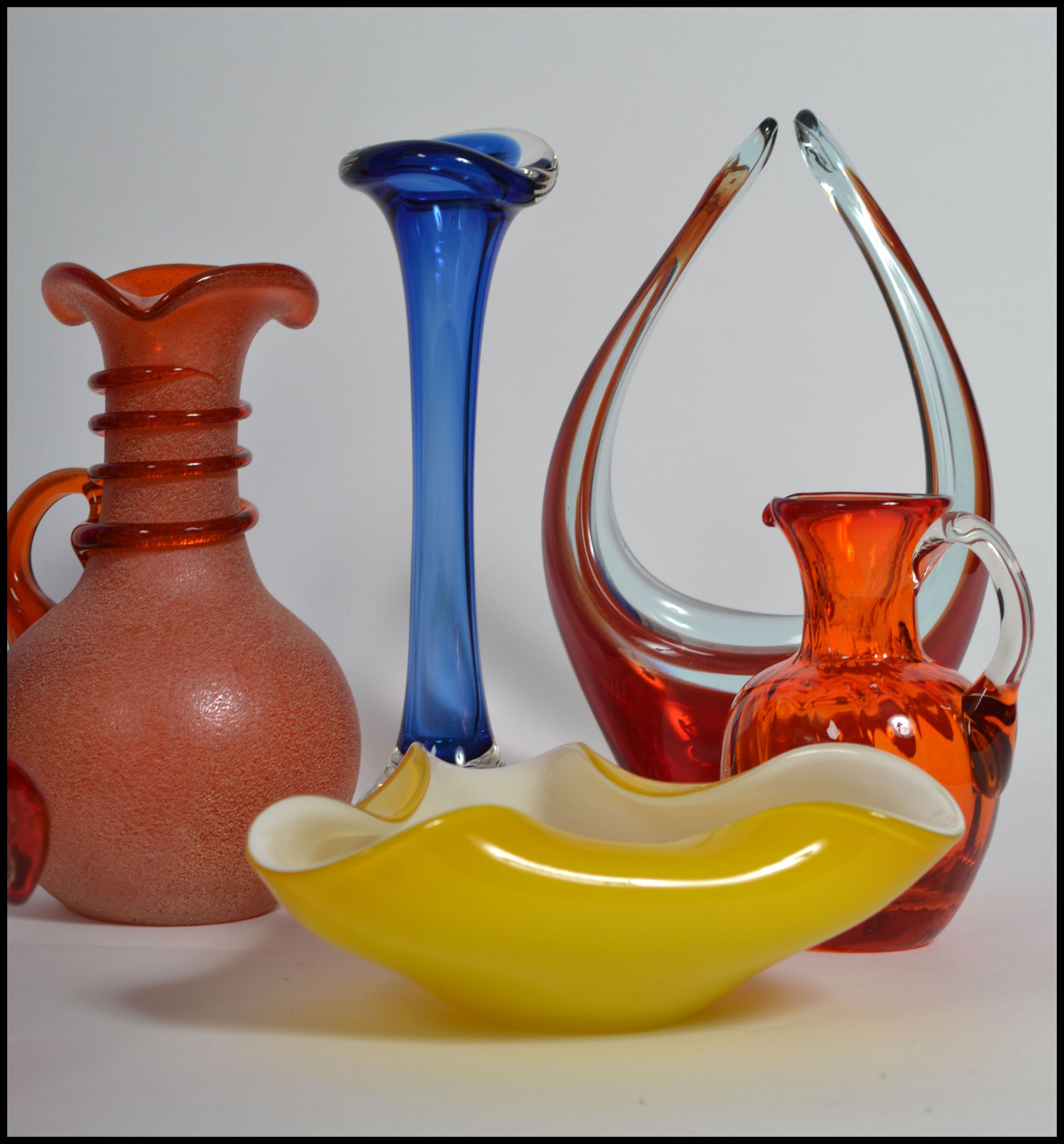 A collection of 20th century studio glass to include a pair of smokey glass vases, a Wedgwood smokey - Image 4 of 8