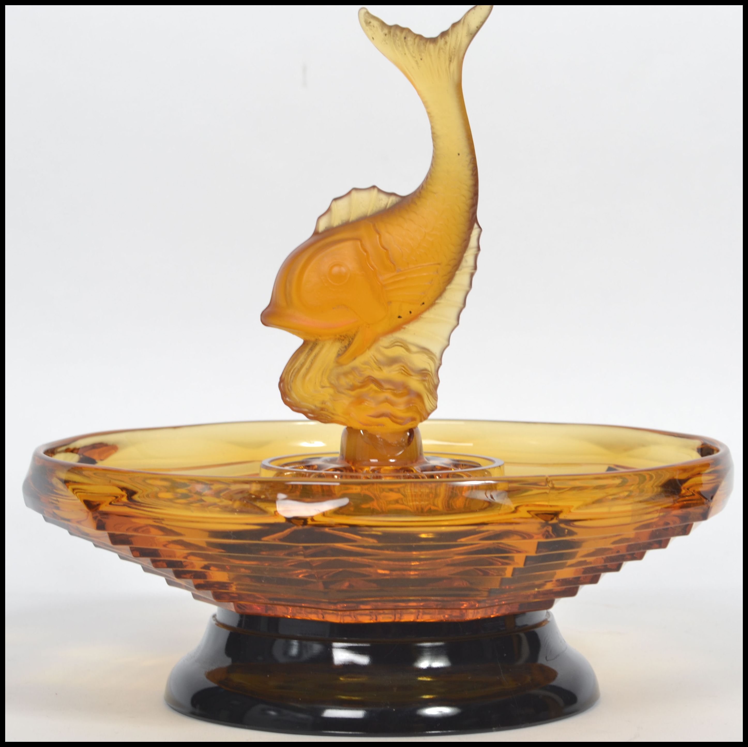 An Art Deco 1930's  Josef Inwald pressed glass fish/? carp centre piece within a pressed glass Art