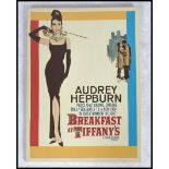 A vintage reproduction cinema film advertising poster for Breakfast at Tiffany's featuring the