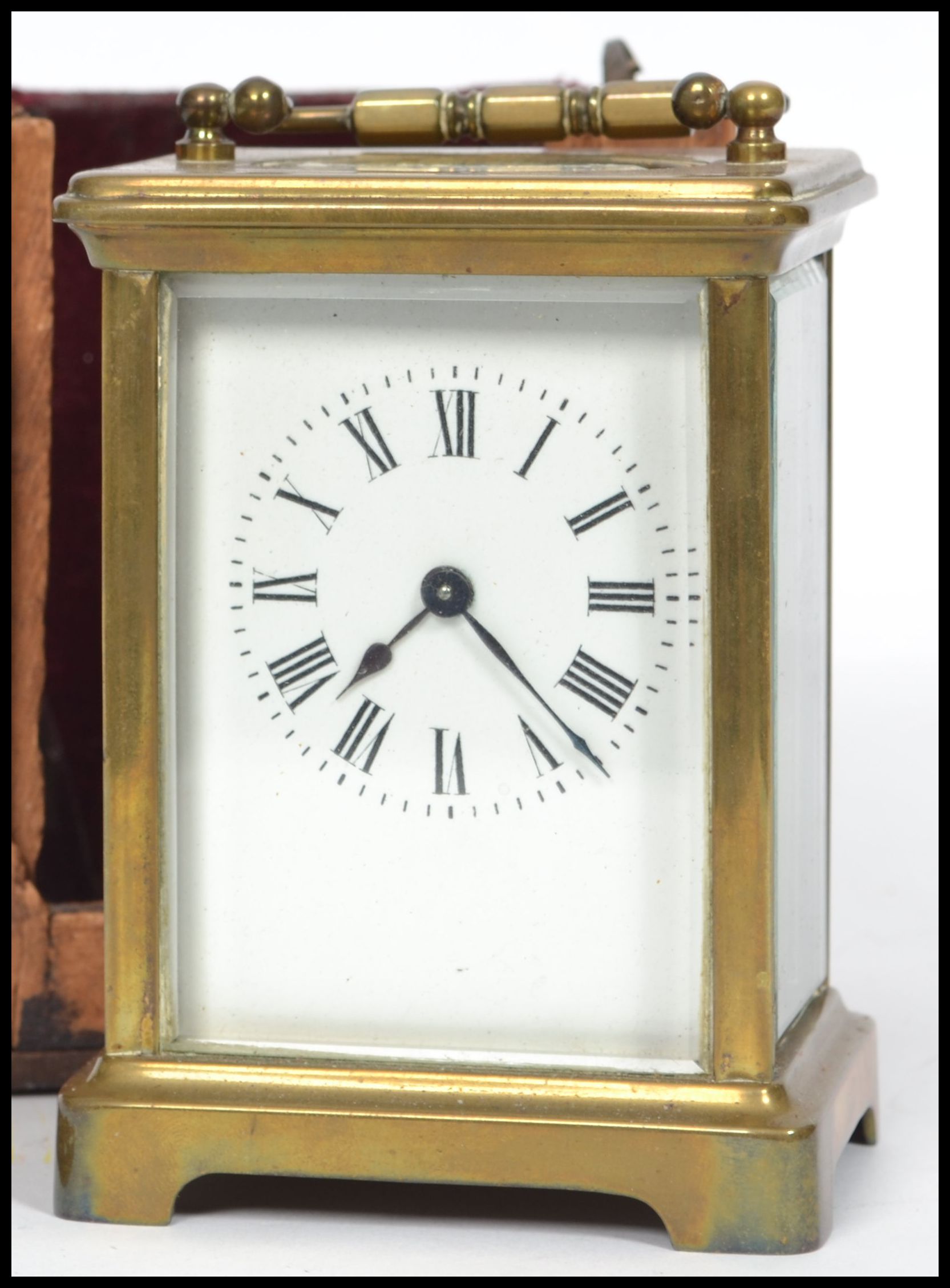 A late 19th century French  century brass cased carriage clock, in a leather carrying case, with - Image 2 of 5