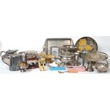 A large collection of silver plated ware to include solifleur vases, berry dishes, trays, teapots,