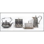 A collection of early 20th century silver plated items to include a tea caddy with hinged lid and