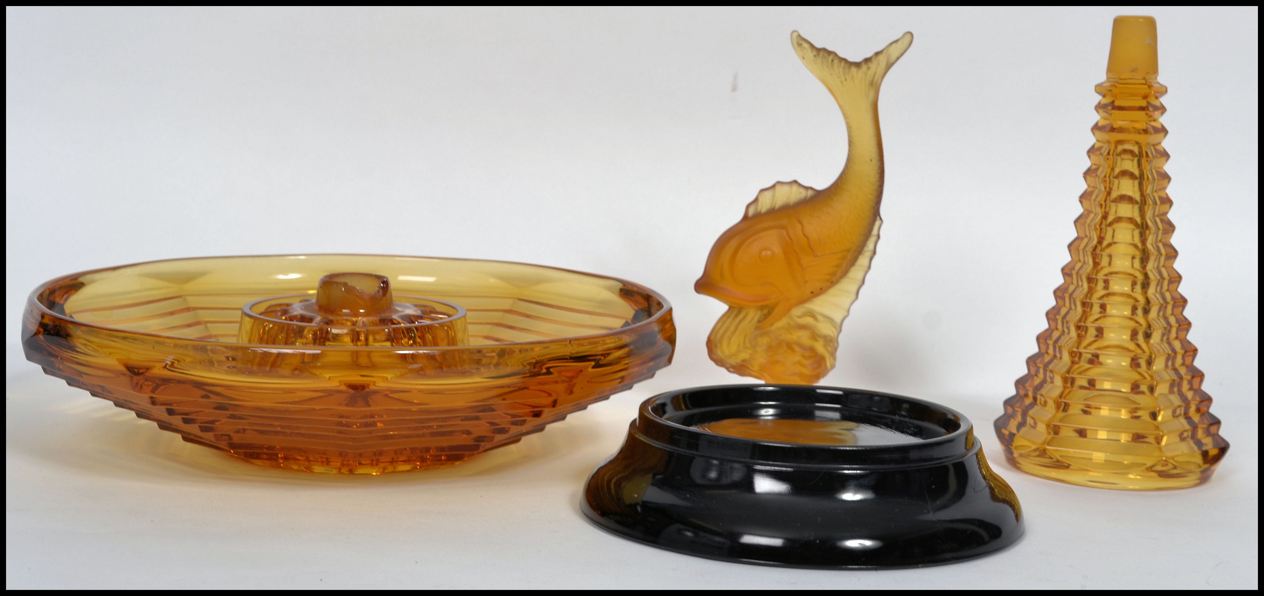 An Art Deco 1930's  Josef Inwald pressed glass fish/? carp centre piece within a pressed glass Art - Image 3 of 4