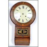A large 19th century Victorian marquetry 8 day wall clock having marquetry inlay and a verre