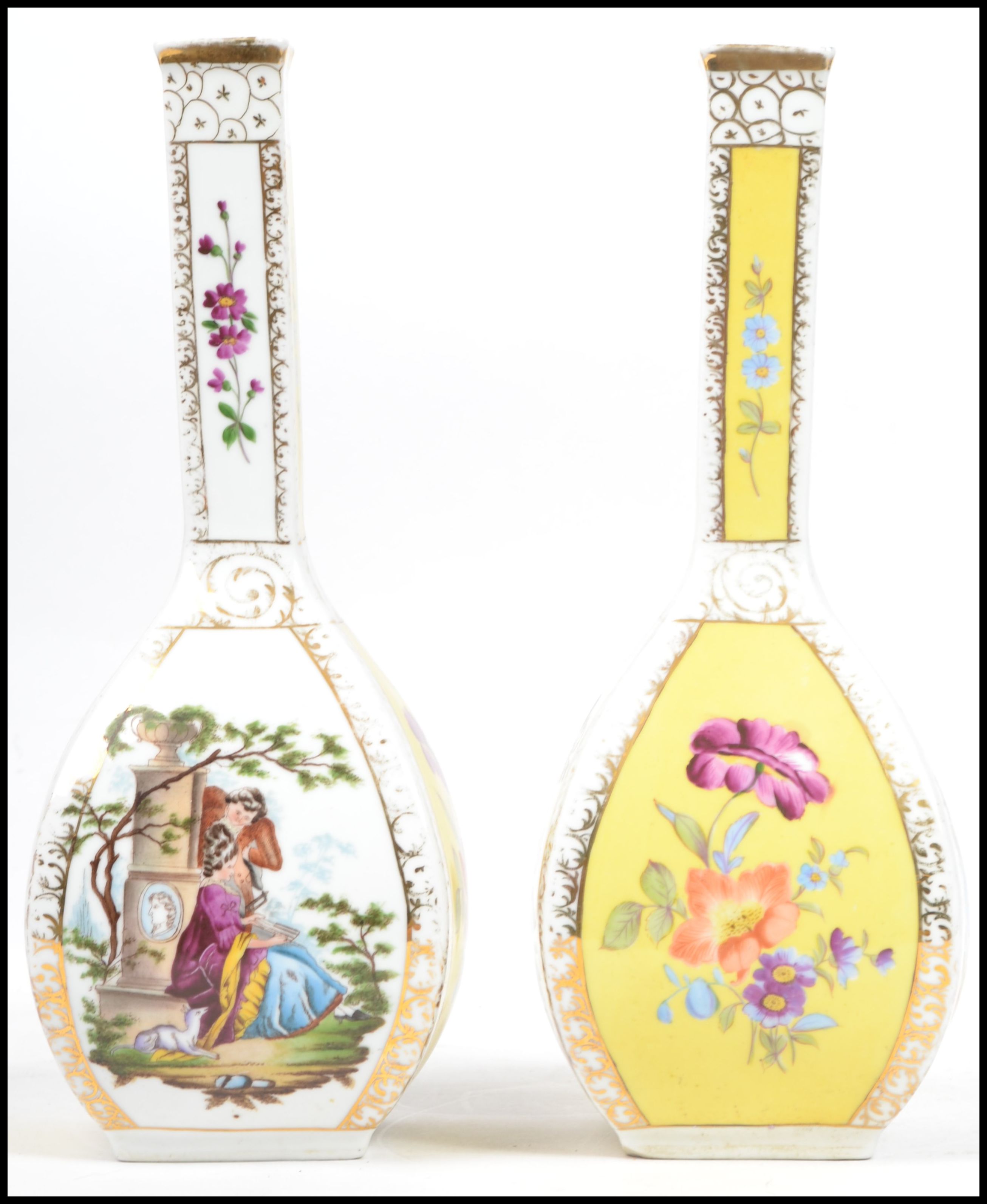 A pair of believed 19th century continental (possibly Meissen) onion vases having cartouche panels - Image 2 of 5