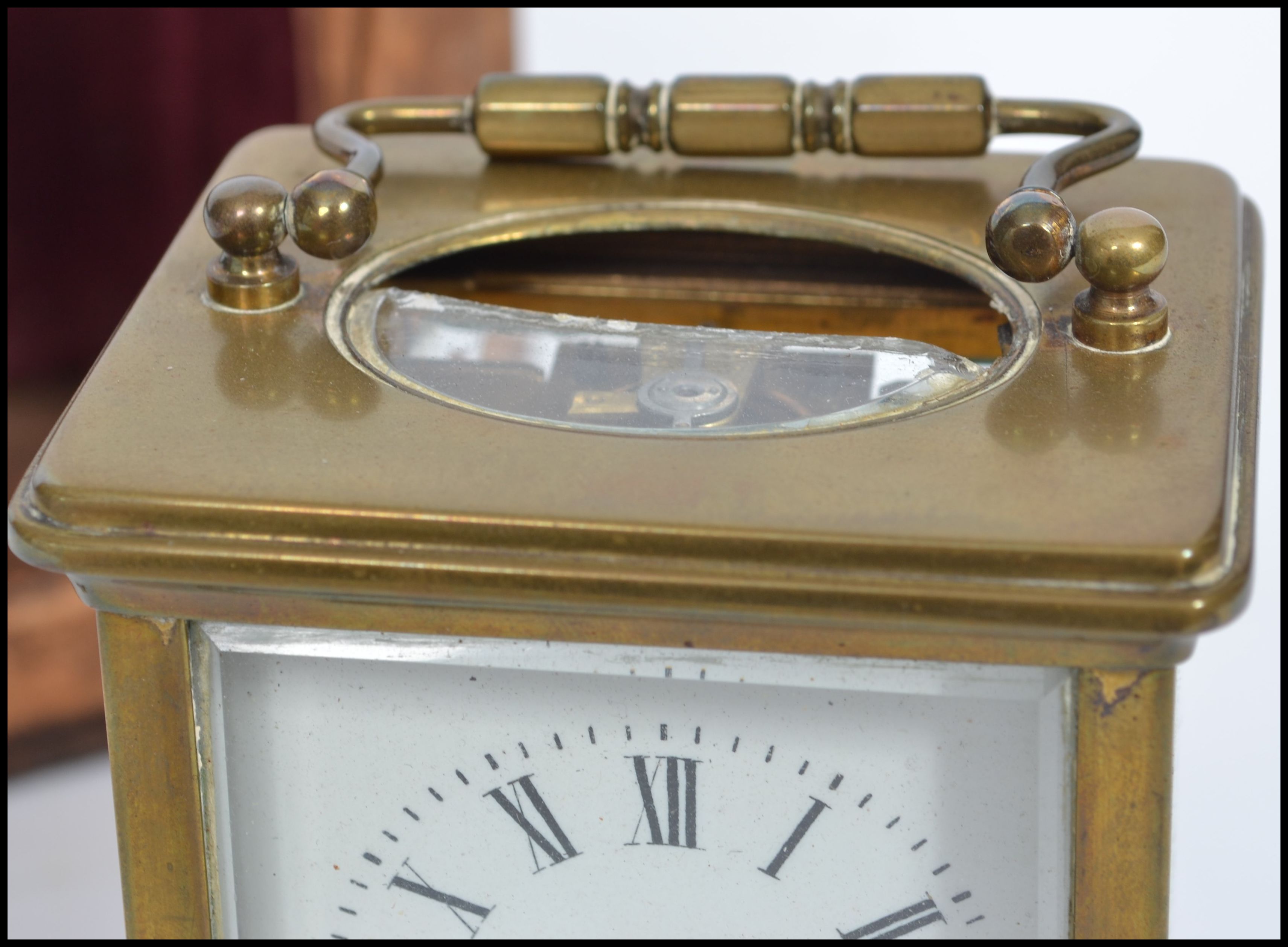 A late 19th century French  century brass cased carriage clock, in a leather carrying case, with - Image 4 of 5