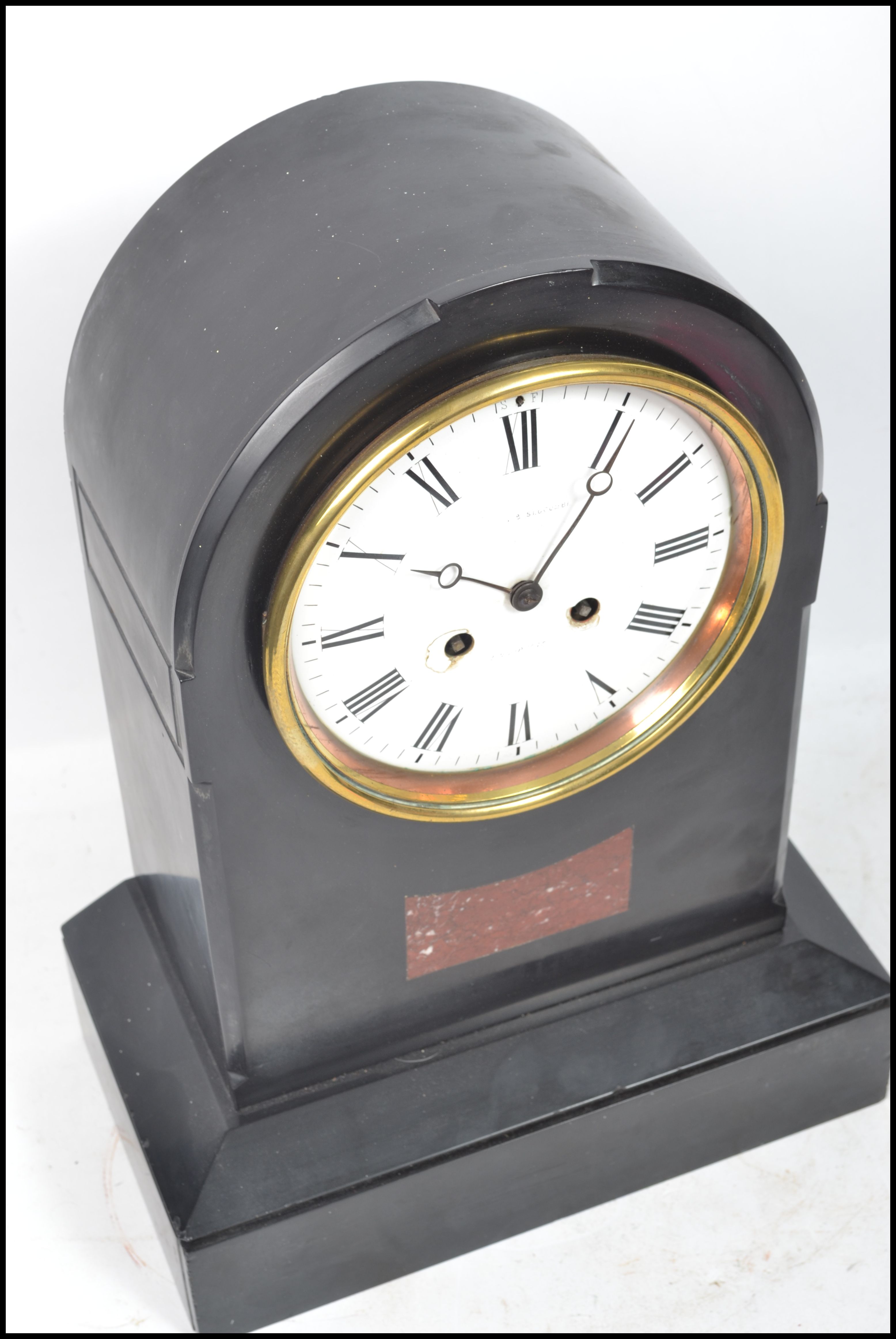 A Good Victorian large Slate mantel clock of spire shape. The large ceramic white dial with notation - Image 3 of 5