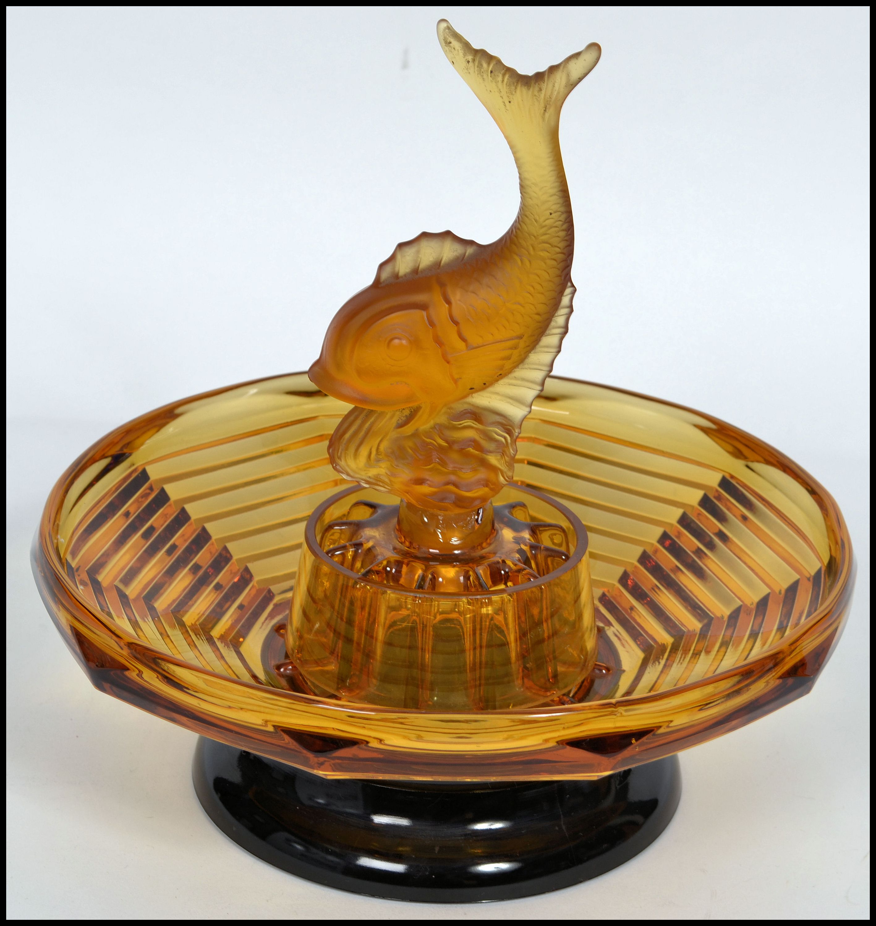 An Art Deco 1930's  Josef Inwald pressed glass fish/? carp centre piece within a pressed glass Art - Image 2 of 4