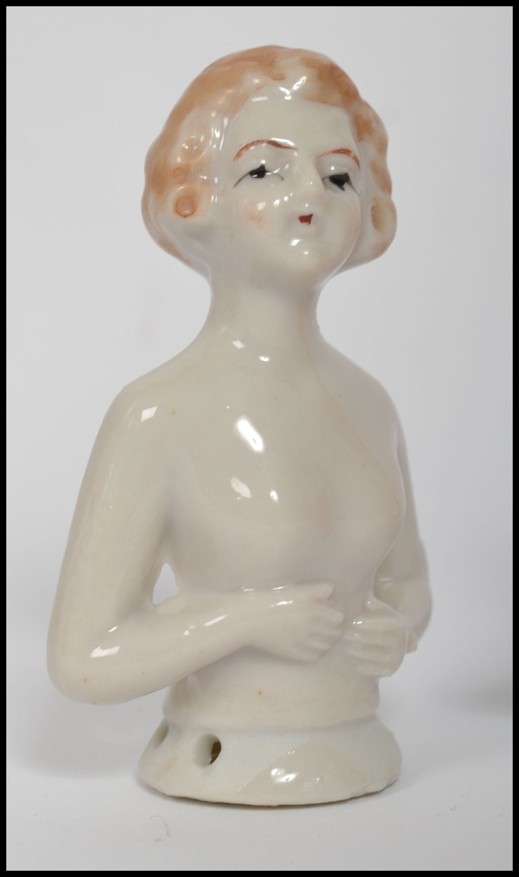 A group of three early 20th century possibly German or Austrian bisque ceramic figures in the female - Image 2 of 5